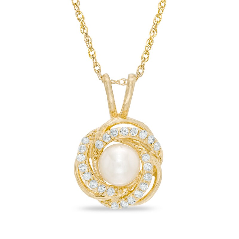 Main Image 1 of 4.5-5.0mm Freshwater Cultured Pearl and Lab-Created White Sapphire Pendant in 10K Gold