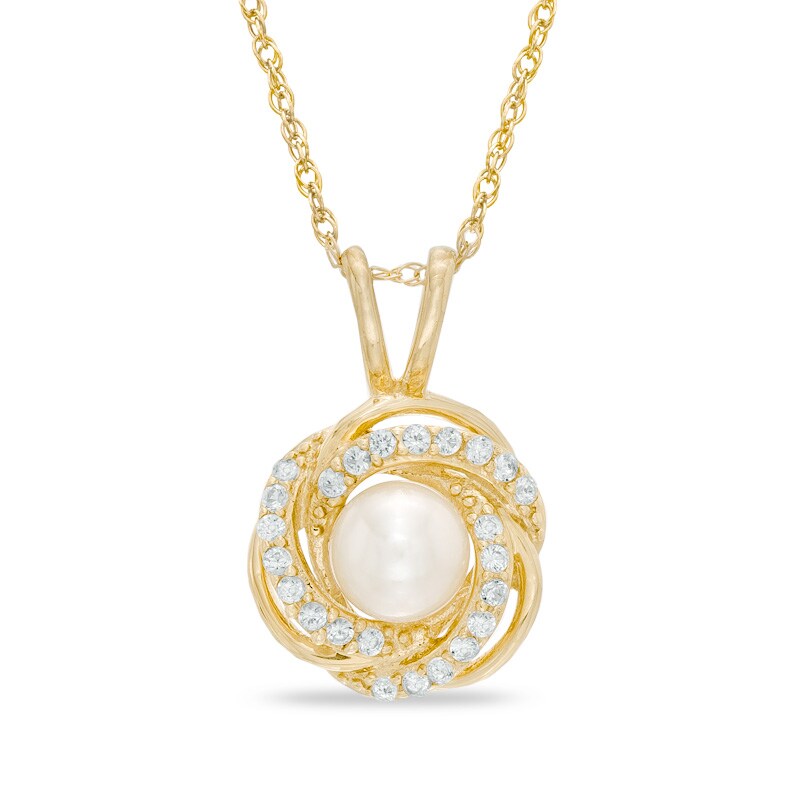 4.5 - 5.0mm Cultured Freshwater Pearl and Lab-Created White Sapphire Pendant in 10K Gold