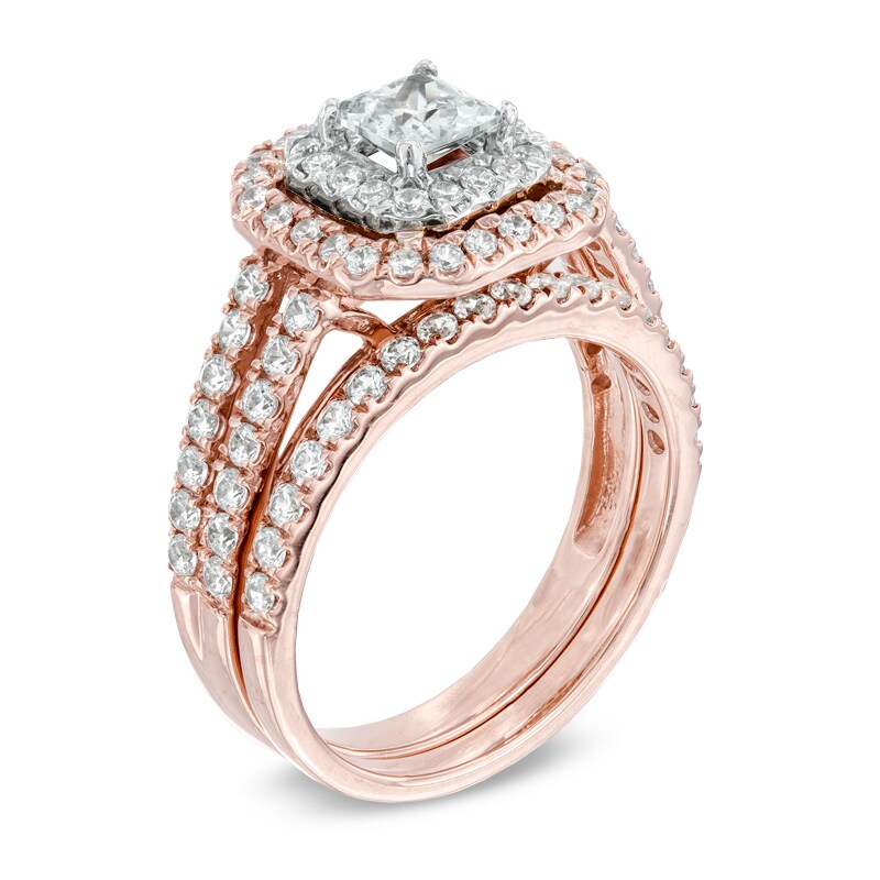 Main Image 2 of 1-1/2 CT. T.W. Princess-Cut Diamond Double Frame Bridal Set in 14K Two-Tone Gold