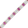 Thumbnail Image 1 of Baguette Lab-Created Ruby and White Sapphire Bracelet in Sterling Silver and 14K Gold Plate - 7.25"