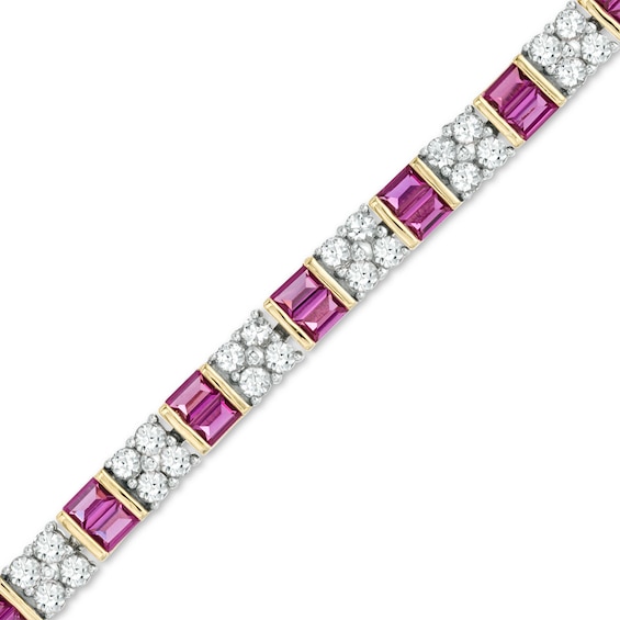 Baguette Lab-Created Ruby and White Sapphire Bracelet in Sterling Silver and 14K Gold Plate - 7.25"