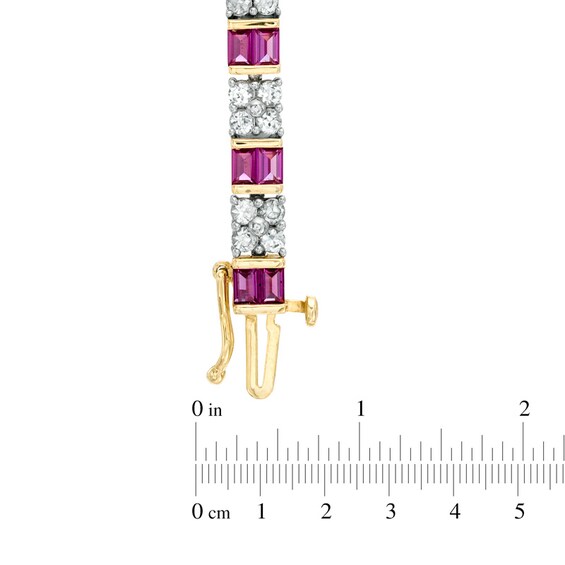 Baguette Lab-Created Ruby and White Sapphire Bracelet in Sterling Silver and 14K Gold Plate - 7.25"