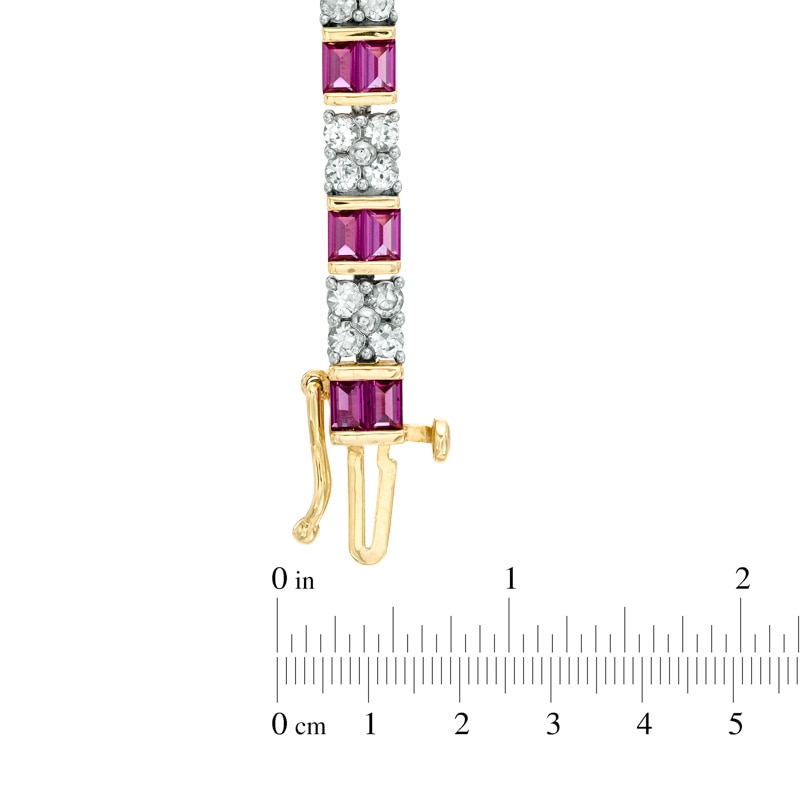 Main Image 2 of Baguette Lab-Created Ruby and White Sapphire Bracelet in Sterling Silver and 14K Gold Plate - 7.25"