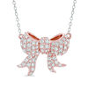 Thumbnail Image 0 of Lab-Created White Sapphire Bow Necklace in Sterling Silver with 18K Rose Gold Plate