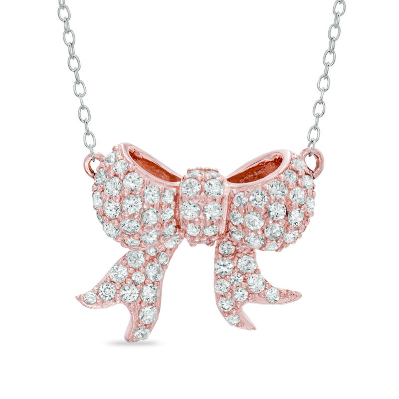 Main Image 1 of Lab-Created White Sapphire Bow Necklace in Sterling Silver with 18K Rose Gold Plate