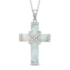 Thumbnail Image 0 of Lab-Created Opal and White Sapphire Wrap Cross Pendant in Sterling Silver