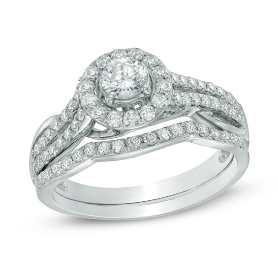 1 CT. T.w. Diamond Frame Swirl Bridal Set in 14K White Gold