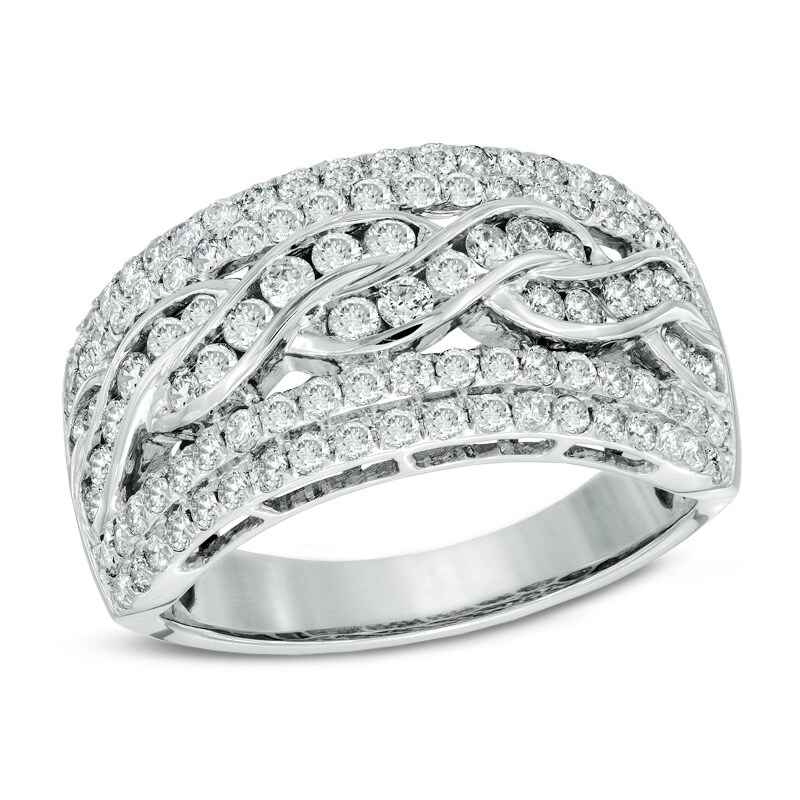 Main Image 1 of 1-1/4 CT. T.W. Diamond Center Braid Band in 14K White Gold