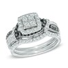 Thumbnail Image 0 of 1 CT. T.W. Quad Princess-Cut Enhanced Black and White Diamond Bridal Set in 14K White Gold