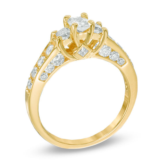 1-1/2 CT. T.w. Certified Radiant-Cut Diamond Three Stone Ring in 14K Gold (I/I1)