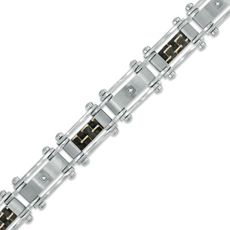 Main Image 1 of Carbon Fiber and Diamond Accent Bracelet in Stainless Steel - 8.5"
