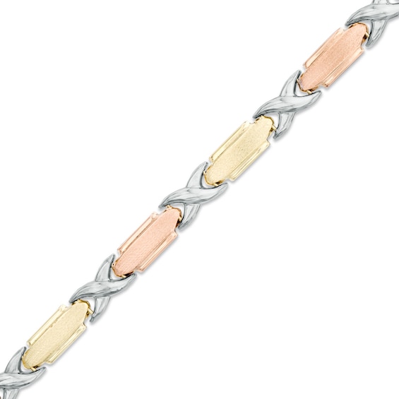 "X" Fashion Bracelet in 10K Tri-Tone Gold - 7.5"
