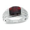 Thumbnail Image 0 of Men's Barrel-Cut Garnet and Diamond Accent Ring in Sterling Silver