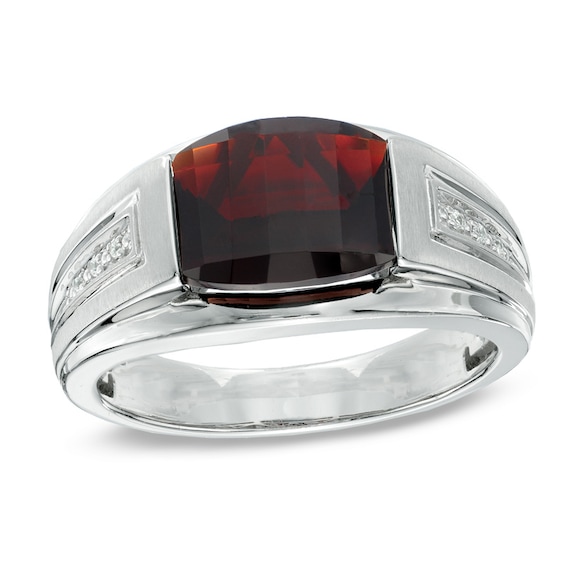 Barrel-Cut Garnet and Diamond Accent Ring in Sterling Silver