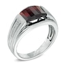 Thumbnail Image 1 of Men's Barrel-Cut Garnet and Diamond Accent Ring in Sterling Silver