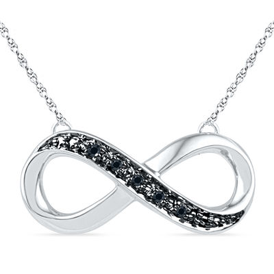 14k White Gold Triple Infinity Necklace with Clear and Black Diamonds 