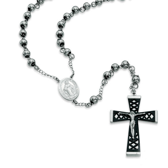Zales Men s Rosary Necklace in Two Tone Stainless Steel 24