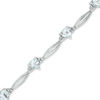 Thumbnail Image 0 of 5.0mm Heart-Shaped Aquamarine and Diamond Accent Bracelet in Sterling Silver