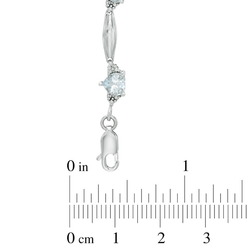 5.0mm Heart-Shaped Aquamarine and Diamond Accent Bracelet in Sterling Silver