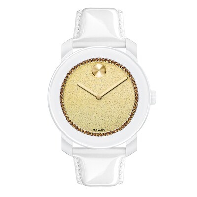 Ladies Movado Bold Golden Crystal Watch With Gold Glitter Museum