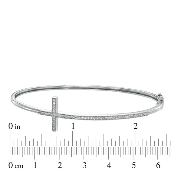 1/10 CT. T.w. Diamond Sideways Cross Bangle in Sterling Silver