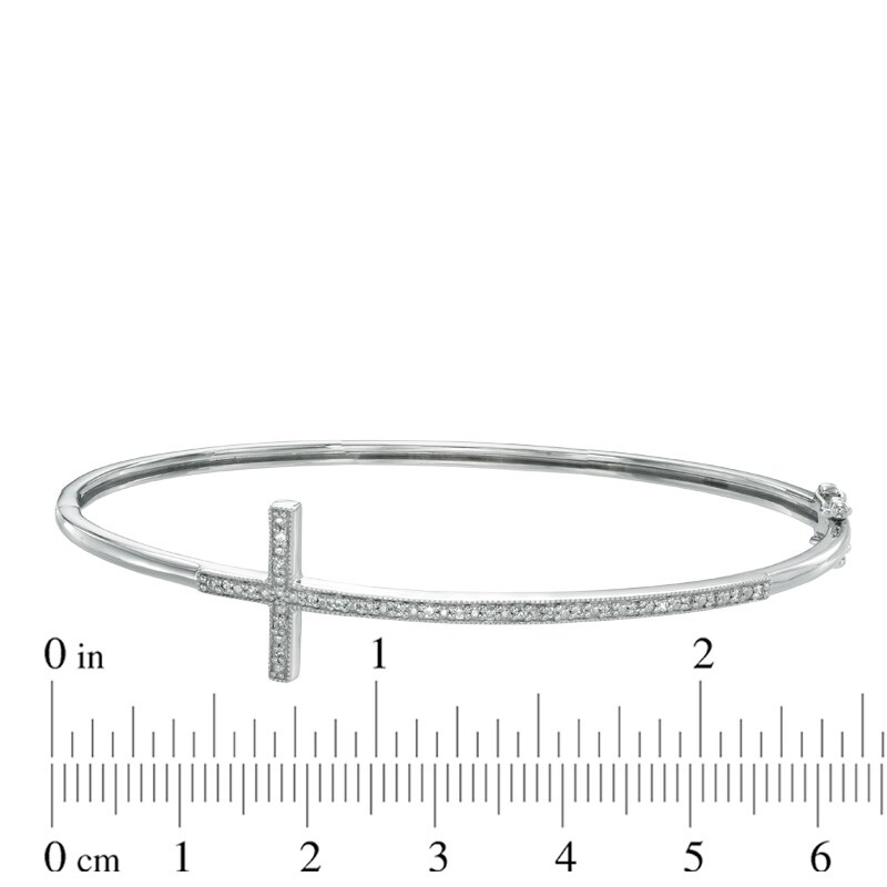 Main Image 2 of 1/10 CT. T.W. Diamond Sideways Cross Bangle in Sterling Silver
