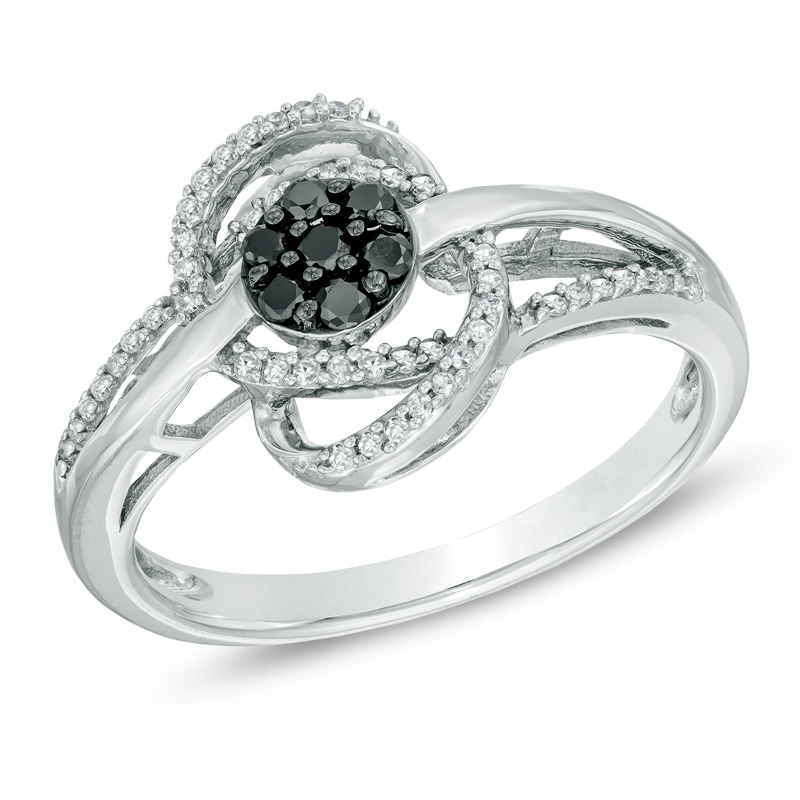 1/4 CT. T.W. Enhanced Black and White Diamond Cluster Orbit Ring in Sterling Silver