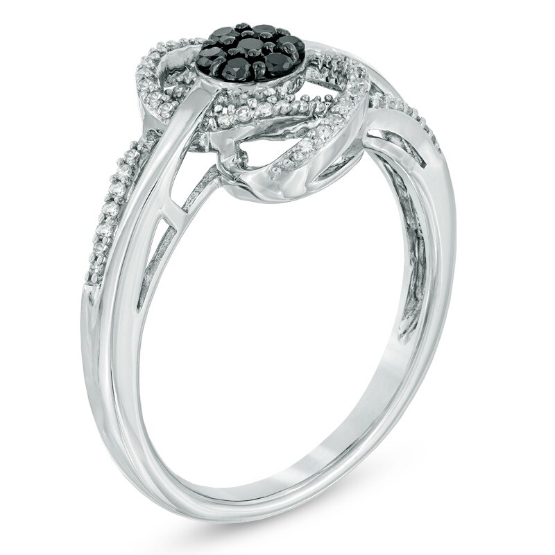 Main Image 2 of 1/4 CT. T.W. Enhanced Black and White Diamond Cluster Orbit Ring in Sterling Silver