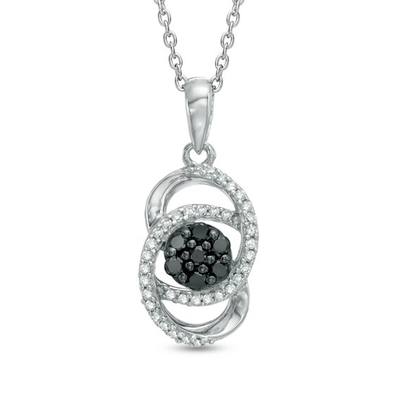 1/5 CT. T.w. Enhanced Black and White Diamond Cluster Orbit Pendant in Sterling Silver