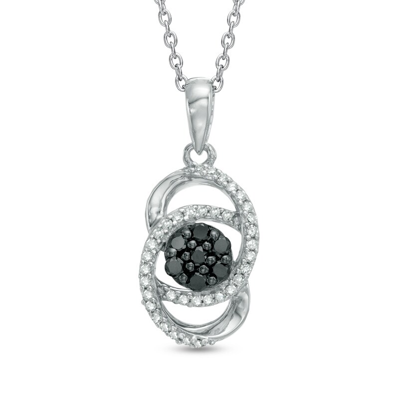 Main Image 1 of 1/5 CT. T.W. Enhanced Black and White Diamond Cluster Orbit Pendant in Sterling Silver