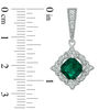 Thumbnail Image 2 of 7.0mm Cushion-Cut Lab-Created Emerald and White Sapphire Drop Earrings in Sterling Silver