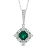 Thumbnail Image 1 of 8.0mm Cushion-Cut Lab-Created Emerald and White Sapphire Frame Pendant in Sterling Silver