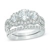 Thumbnail Image 1 of Lab-Created White Sapphire Three Stone Fashion Ring Set in Sterling Silver