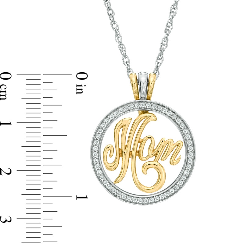 Main Image 2 of Lab-Created White Sapphire Interchangeable "MOM" Circle Pendant Set in Sterling Silver and 14K Gold Plate
