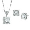 Thumbnail Image 1 of Princess-Cut Lab-Created White Sapphire Pendant and Earrings Set in Sterling Silver