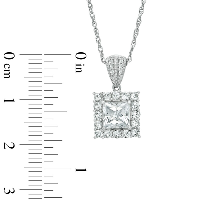 Main Image 2 of Princess-Cut Lab-Created White Sapphire Pendant and Earrings Set in Sterling Silver
