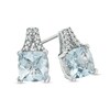 Thumbnail Image 1 of 6.0mm Cushion-Cut Aquamarine and Diamond Accent Stud Earrings in 10K White Gold