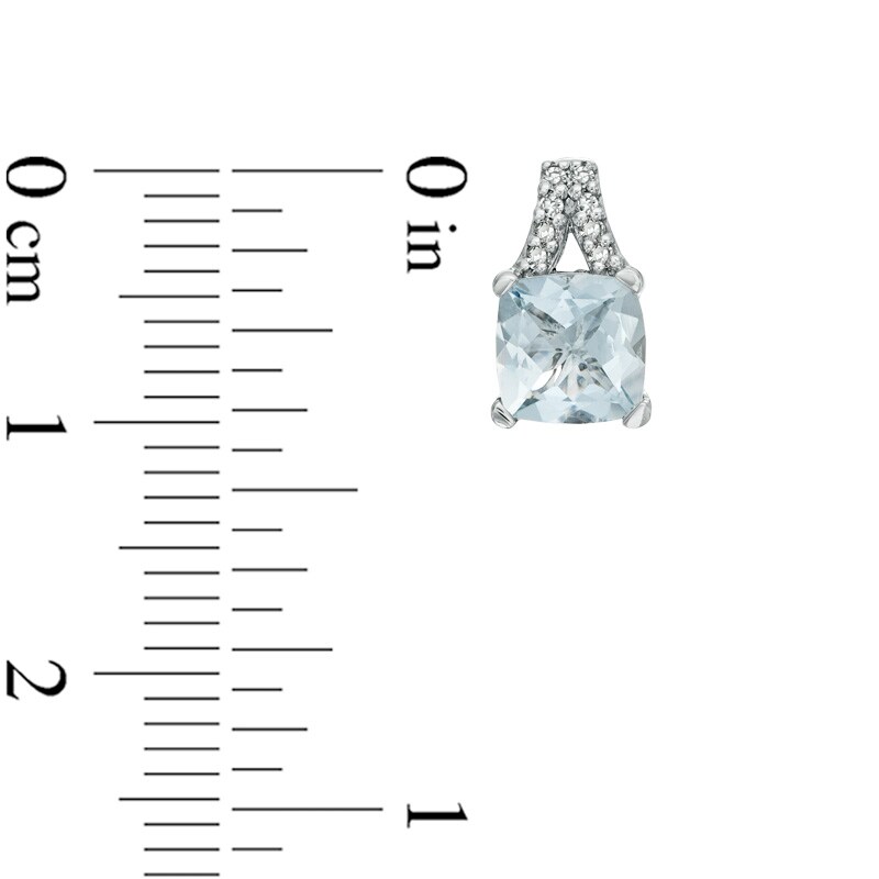 Main Image 2 of 6.0mm Cushion-Cut Aquamarine and Diamond Accent Stud Earrings in 10K White Gold