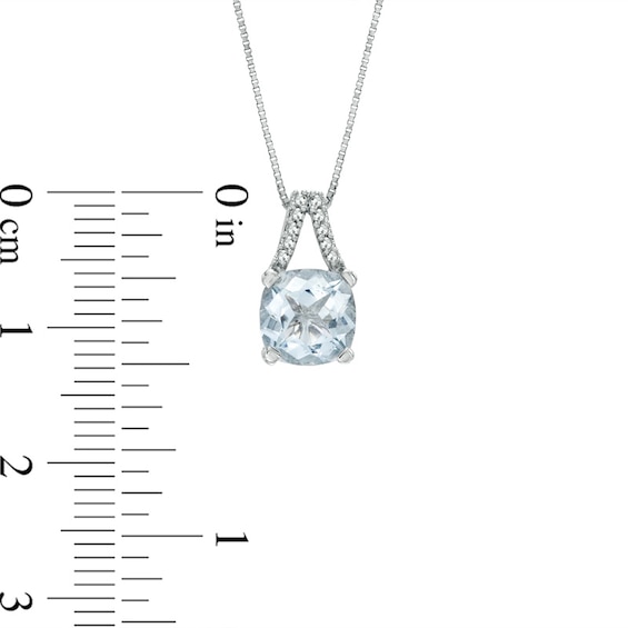 7.0mm Cushion-Cut Aquamarine and Diamond Accent Split Bale Pendant in 10K White Gold