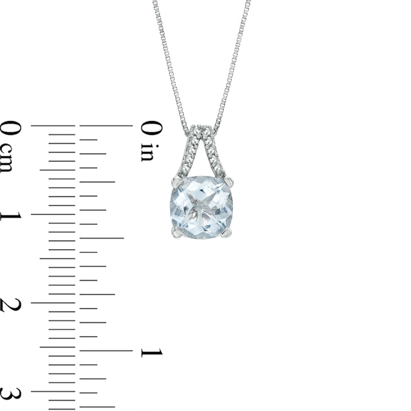 Main Image 2 of 7.0mm Cushion-Cut Aquamarine and Diamond Accent Split Bale Pendant in 10K White Gold