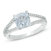 Thumbnail Image 1 of 7.0mm Cushion-Cut Aquamarine and 1/5 CT. T.W. Diamond Split Shank Ring in 10K White Gold
