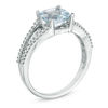 Thumbnail Image 2 of 7.0mm Cushion-Cut Aquamarine and 1/5 CT. T.W. Diamond Split Shank Ring in 10K White Gold
