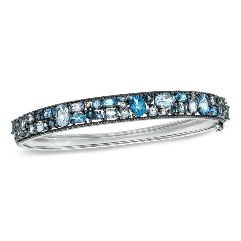 Main Image 1 of Multi-Shaped Blue and White Topaz Bangle in Sterling Silver