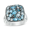Thumbnail Image 1 of Multi-Shaped Blue and White Topaz Ring in Sterling Silver