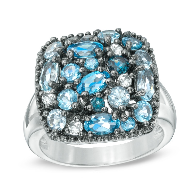 Main Image 1 of Multi-Shaped Blue and White Topaz Ring in Sterling Silver