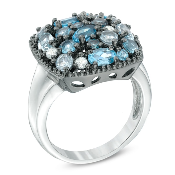 Multi-Shaped Blue and White Topaz Ring in Sterling Silver
