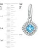 Thumbnail Image 2 of 6.0mm Cushion-Cut Swiss Blue Topaz and Lab-Created White Sapphire Frame Drop Earrings in Sterling Silver