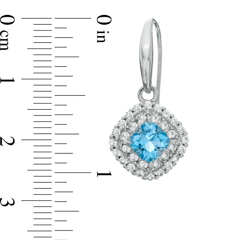 Main Image 2 of 6.0mm Cushion-Cut Swiss Blue Topaz and Lab-Created White Sapphire Frame Drop Earrings in Sterling Silver