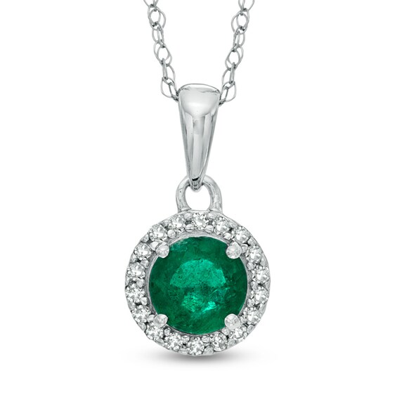 5.0mm Emerald and Diamond Accent Frame Pendant in 14K White Gold