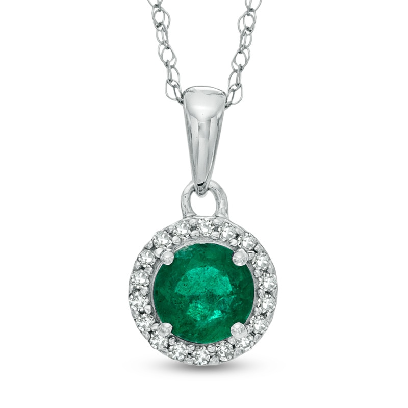Main Image 1 of 5.0mm Emerald and Diamond Accent Frame Pendant in 14K White Gold